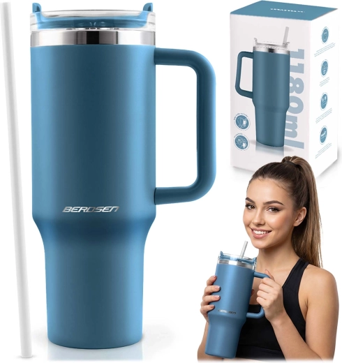 Berdsen vakuuma termokrūze ar salmiņu 1180 ml jūras zilā krāsā