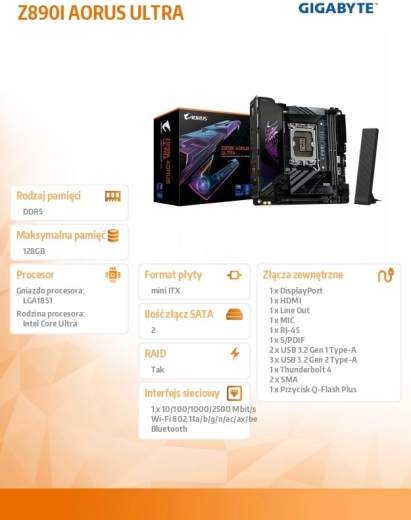 AORUS Z890I ULTRA – mini‑ITX motherboard with Wi‑Fi 7 and PCIe 5.0