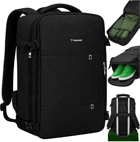 Trizand travel backpack for plane with USB port, black 40 × 20 × 25 cm