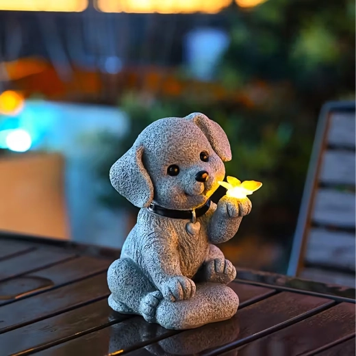 Saules dārza lampa suns ar tauriņu LED dekoratīvā