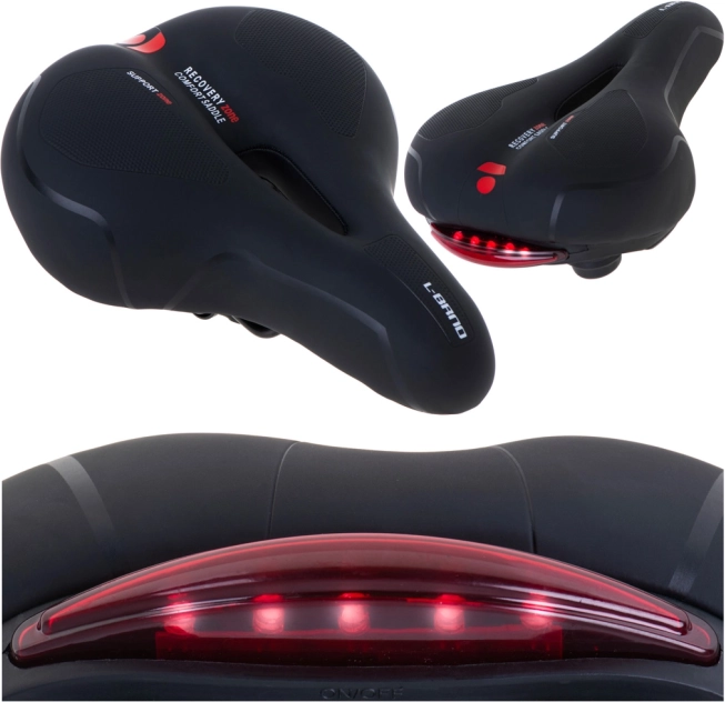 Velosipēda segls Rallex ar komfortu, izgriezumu un aizmugurējo LED gaismu