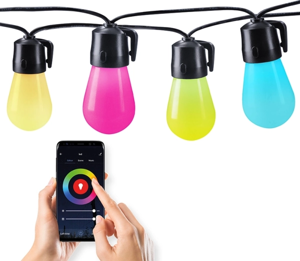 Solight smart LED outdoor RGB string lights, 15 bulbs, Bluetooth, 20 m