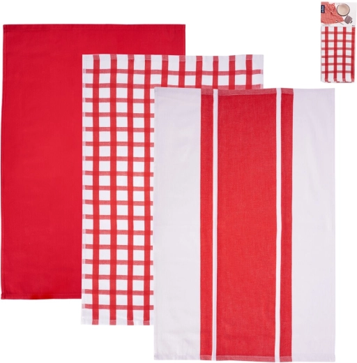 Set of kitchen towels in red-and-white design, 3 pcs