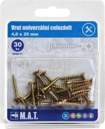Universāla skrūve ar pilno vītni 4,0 × 25 mm, cinkota (30 gab.)