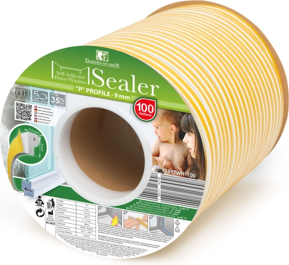 Self-adhesive P-profile seal for doors and windows, white