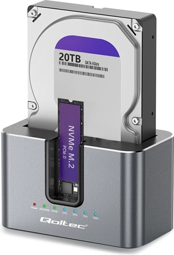 Qoltec 2-in-1 docking station for SATA HDD/SSD and M.2 NVMe with cloning, USB-C 10 Gb/s