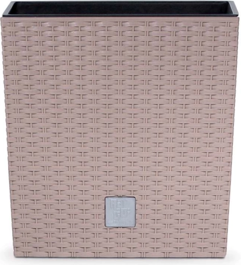 Low-profile rattan-look planter with insert 40 cm, mocha