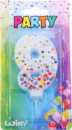 Ballīšu svece cipars 9 ar punktiņiem