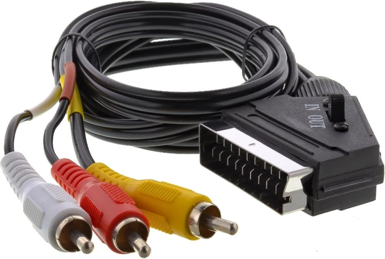 Sencor SCART cable with 3× RCA connectors and switch, 1.5 m