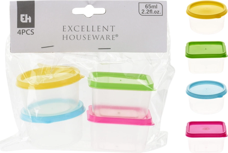 Mini trauciņi 65 ml – komplekts 4 gab., apaļi un kvadrātveida, krāsu mikss