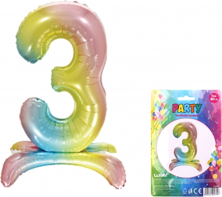 Pūšamais balons cipars 3 varavīksne 80 cm