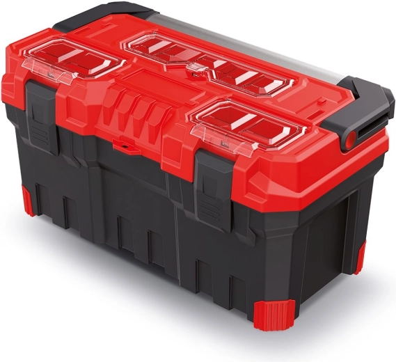 Plastmasas instrumentu koferis ar metāla rokturi TITAN PLUS, 55 × 29 × 28 cm, sarkans