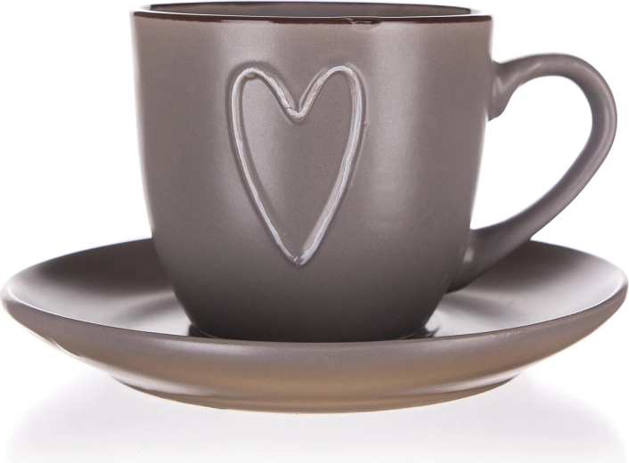 HEART tasīte ar apakštasīti 260 ml, brūna keramikas