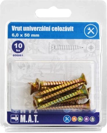 Universālas skrūves ar pilno vītni 6 × 50 mm, cinkotas, 10 gab.