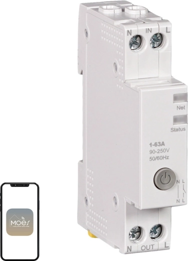 Moes Wi‑Fi smart circuit breaker with power consumption metering for DIN rail