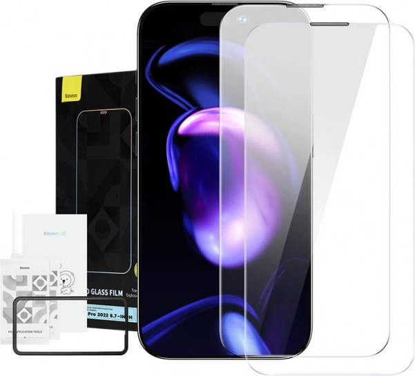 Baseus Crystal rūdītais stikls ar putekļu aizsardzību 0,3 mm iPhone 14/13/13 Pro – Divpaka