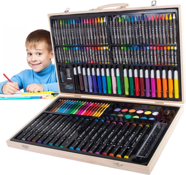 Mākslas zīmēšanas komplekts koka futrālī