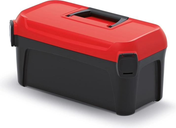 Plastic tool case with removable tray 328 × 178 × 160 mm, black/red lid