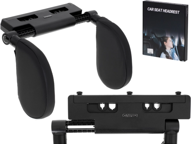 Automašīnas sēdekļa ceļojumu atbalsta spilvens galvai un kaklam, regulējams – melna