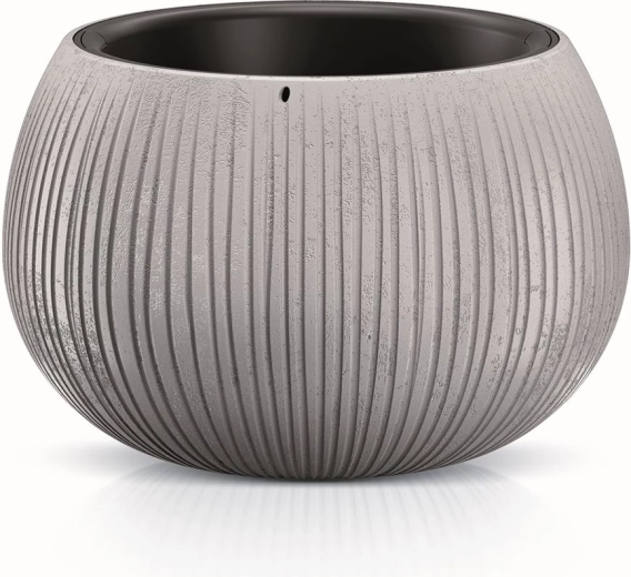 Puķu pods ar ieliktni Beton Bowl 18 cm – pelēks plastmasas apvalks ar betona izskatu