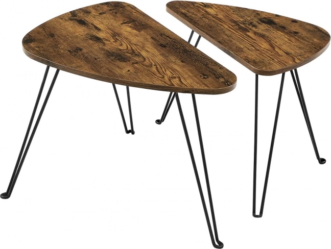 Two-piece loft coffee table set with rustic tabletops and metal legs