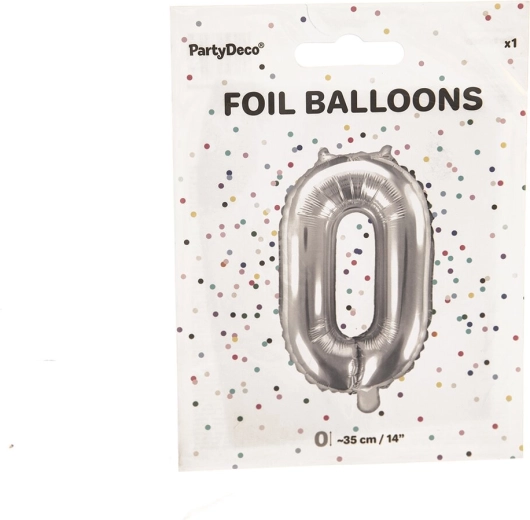 Folijas balons cipars 0, sudrabs 35 cm