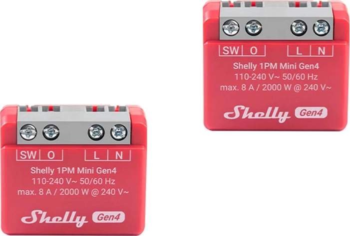 Shelly 1PM Mini Gen4 – set of 2 smart relays with power consumption metering (Wi‑Fi/Zigbee/Bluetooth, Matter)