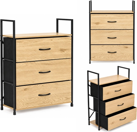 ModernHome kumode ar 3 auduma atvilktnēm 60 cm, loft – 1 gab.
