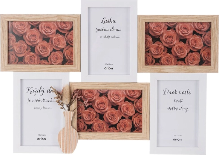 Beige wooden collage photo frame for 6 photos 46 × 32 cm