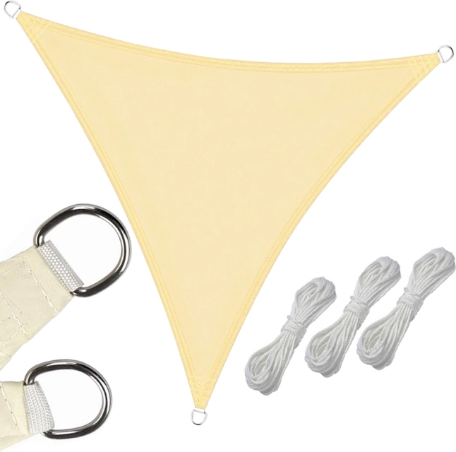 Ūdensizturīga dārza ēnošanas sega trīsstūris 3 x 3 x 3 m – krēmkrāsas