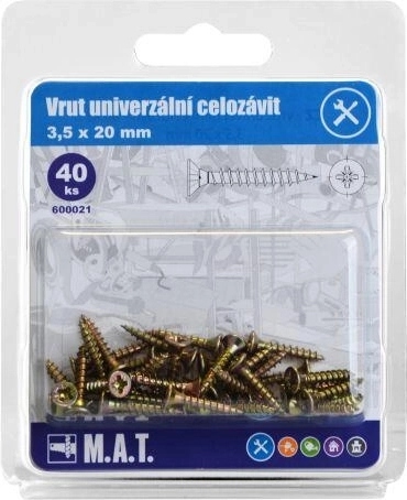 Universāla skrūve ar pilnu vītni 3,5 × 20 mm, cinks (40 gab.)