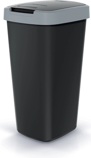 Compacta Q Flap 25 L Trash Can, Black with Light Grey Lid