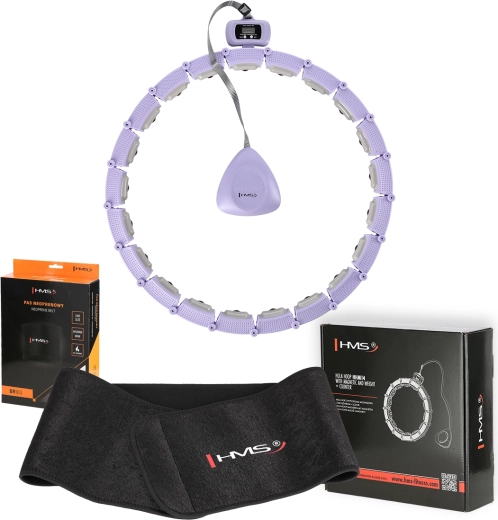 Masāžas hula-hoop komplekts ar atsvaru un skaitītāju + novājējoša neoprēna josta, violeta
