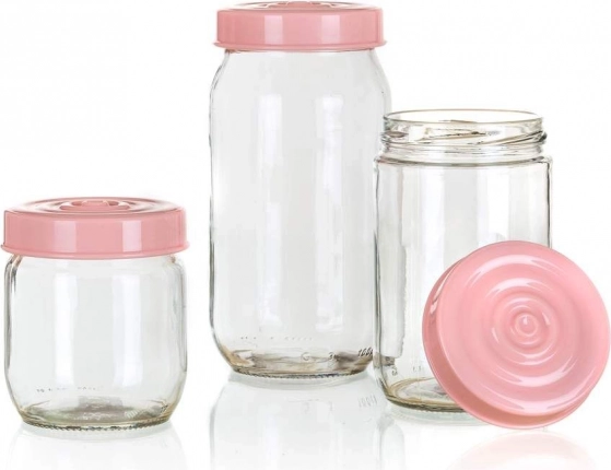 Stikla kārbu komplekts LINZI 3 gab., rozā vāciņš