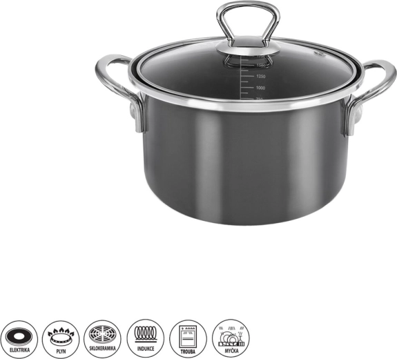 Enamel Pot Metalic Lem 1.75 L with Glass Lid