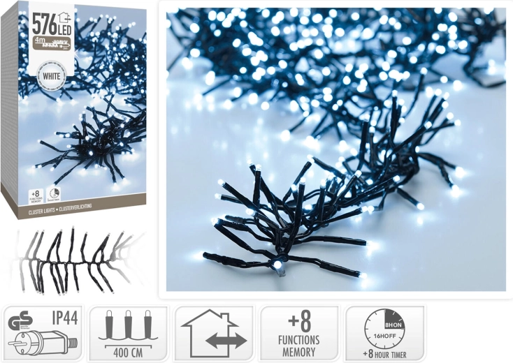 Ziemassvētku LED virtene 4 m, 576 LED, auksti balta gaisma