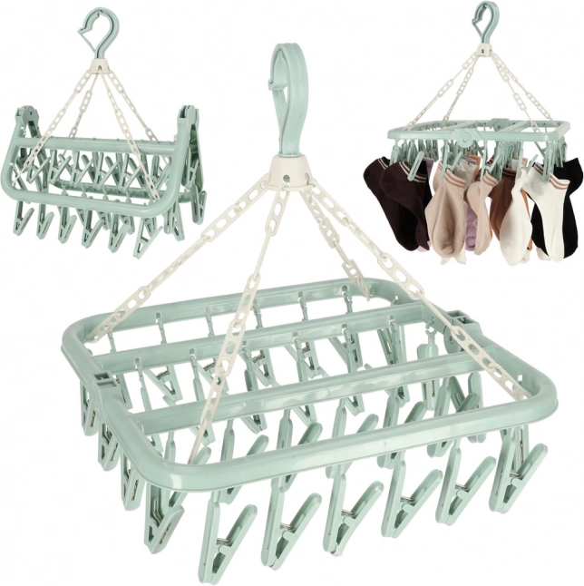 Universāls plastmasas veļas žāvētājs ar 32 knaģiem, zils