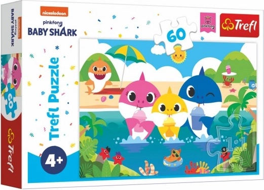 Puzle Baby Shark – Haizivju ģimenīte atvaļinājumā, 60 gabaliņi (33 × 22 cm)