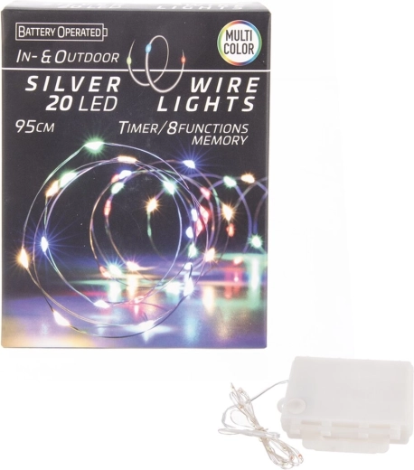 LED gaismas virtene uz stieplītes ar taimeri, 20 LED, krāsaina, lietošanai telpās/ārā