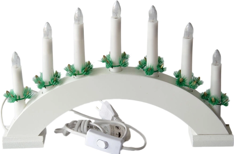 Christmas electric candelabra with 7 candles in a white wooden arch