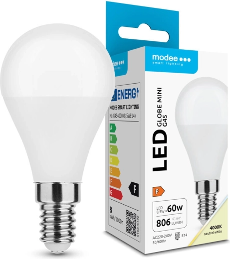 Modee LED spuldze Globe Mini G45 8,5 W E14 806 lm neitrāli balta