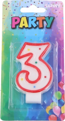 Ballīšu svece cipars 3 sarkanā