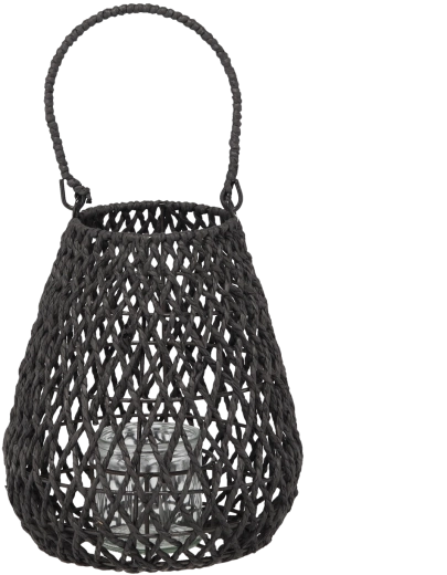 Woven black lantern 20 × 25 cm with glass insert