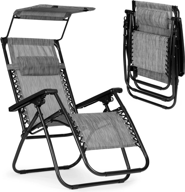 Dārza pludmales atpūtas krēsls ar regulējamu atzveltni un jumtiņu Multigarden – pelēks