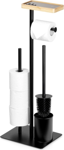 Toilet Paper Stand with Brush, Black, 68.5 cm
