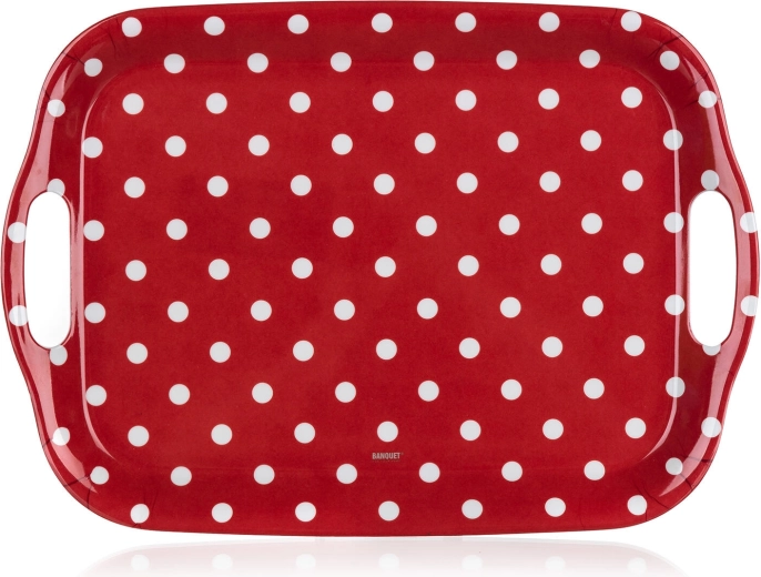 Melamīna servēšanas paplāte ar punktiņiem 36 × 25,5 cm, sarkana