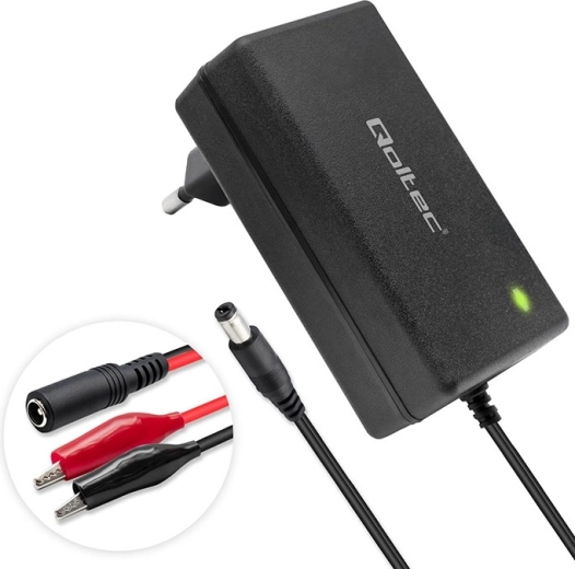 Charger for AGM/GEL/STD Batteries 12 V, 2 A, 24 W with 5.5 × 2.1 mm Connector, 1.8 m Cable