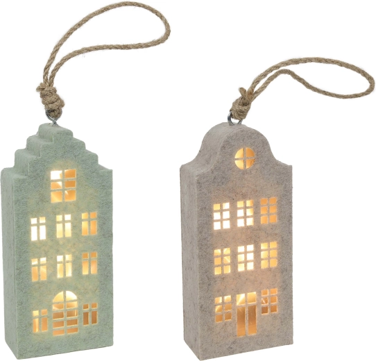 Christmas hanging decoration – felt house with LED, 14.5 cm