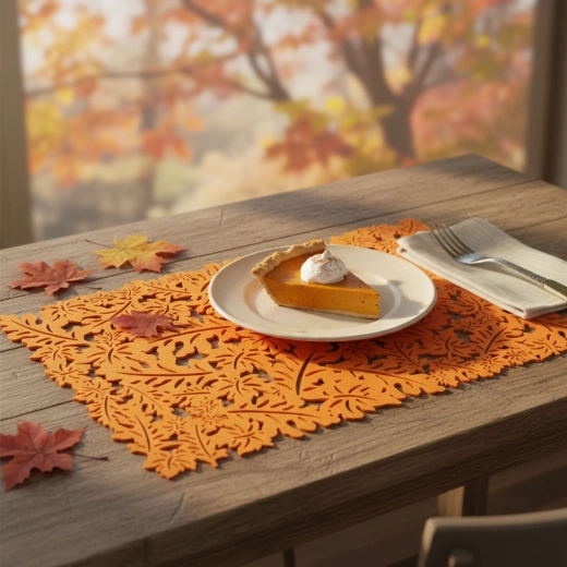Autumn Felt Placemat with Leaf Motif, Orange