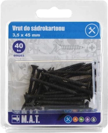 Ģipškartona skrūve 3,5 × 45 mm ar smalku vītni, fosfatēta (40 gab.)